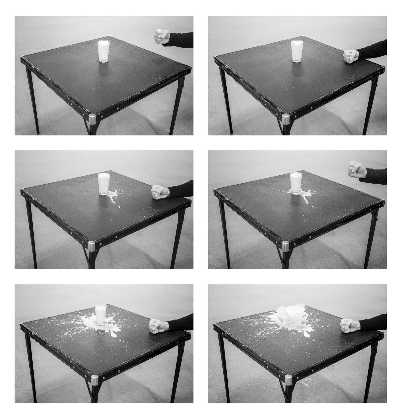 Steve Giasson. Performance invisible n&deg; 290 (Provoquer l'accident). Reenactment de Jack Goldstein.&nbsp;A Glass of Milk. 1972. Performeur : Steve Giasson. Cr&eacute;dit photographique et vid&eacute;ographique : Martin Vinette. Retouches photographiques&nbsp;et vid&eacute;ographiques : Charles-&Eacute;tienne Lebrun. Centre Clark. 6 juillet 2024.