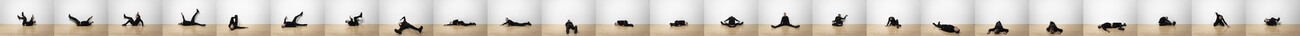 Steve Giasson. Performance invisible n&deg; 171 (Raser le sol). D'apr&egrave;s Bruce Nauman. Wall/Floor Positions. 1968. D'apr&egrave;s Bruce Nauman. Tony Sinking into the Floor, Face Up and Face Down. 1973. D'apr&egrave;s Bruce Nauman. Elke Allowing the Floor to Rise Up over Her, Face Up. 1973. D'apr&egrave;s Dan Graham. Roll, 1970. Reenactment de Tino Sehgal. Instead of allowing some thing to rise up to your face dancing bruce and dan and other things. 2000. Performeur : Steve Giasson. Cr&eacute;dit photographique : Martin Vinette. Retouches photographiques : Daniel Roy. AXEN&Eacute;O7, Gatineau. 5 novembre 2019.